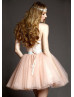 Pink Lace Tulle Short Prom Dress